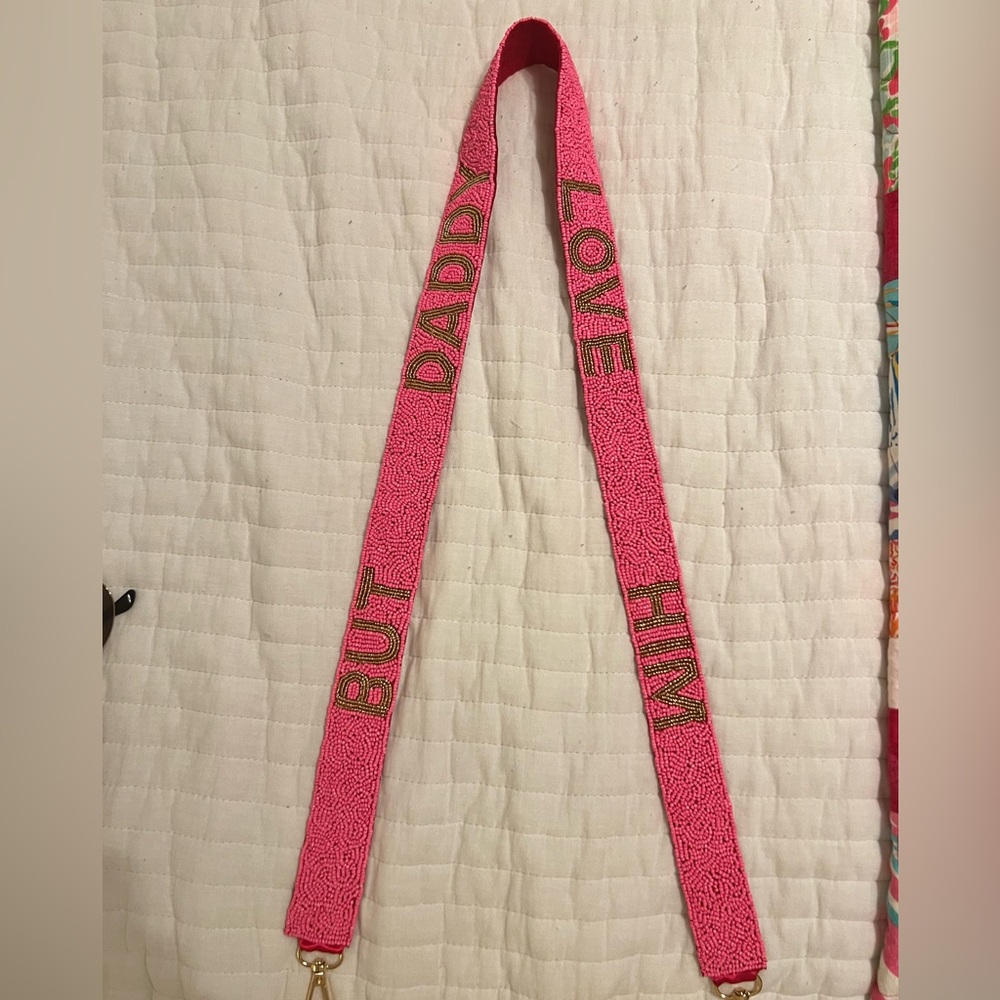 New Taylor Swift “But Daddy I Love Him” Beaded Pink & Gold Purse Guitar Strap